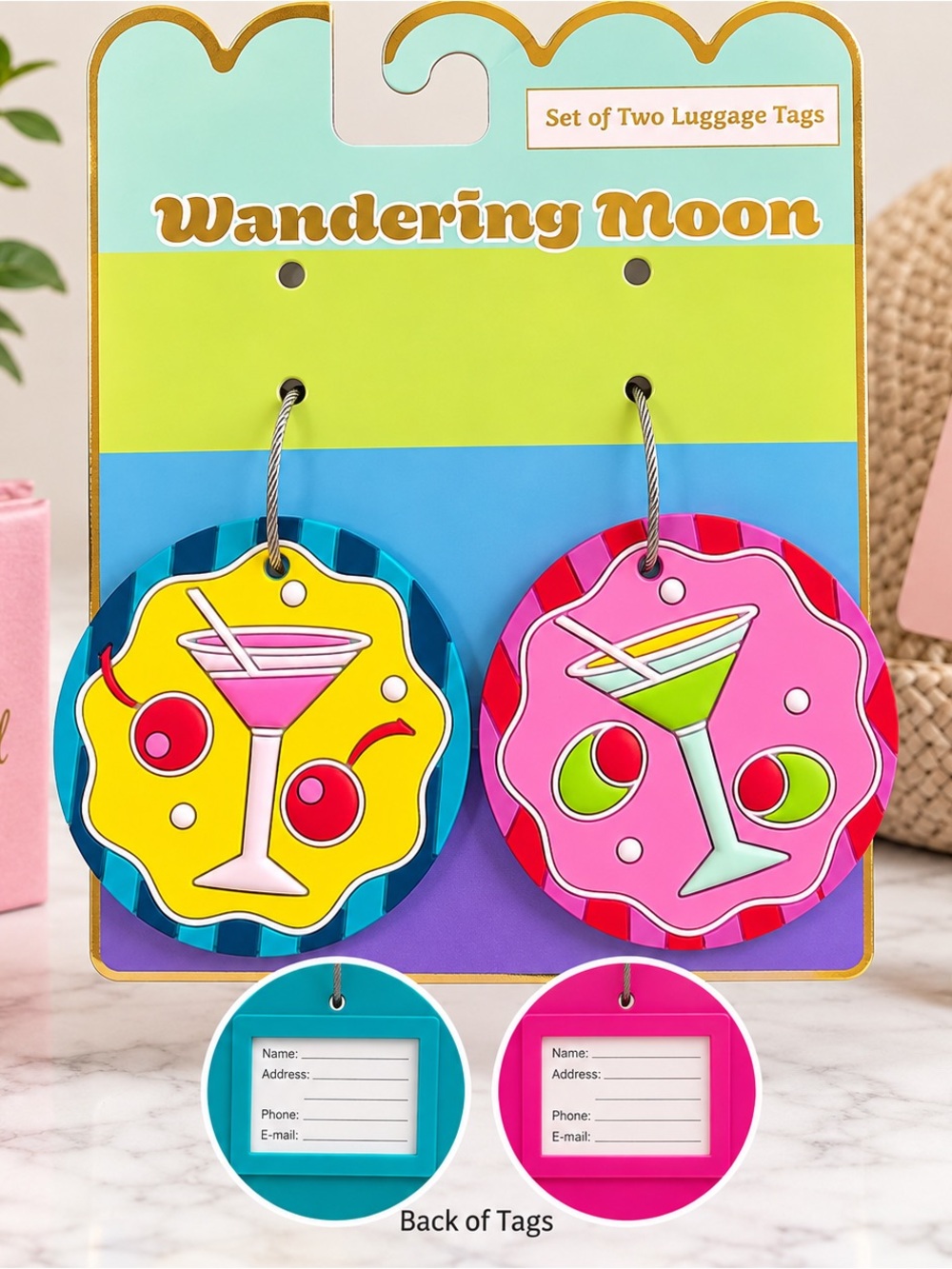 Cocktail Luggage Tags — Pink & Yellow Set of Two
